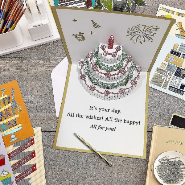 3D-bursdagskort, 1 pakke fargeskiftende lys og autospill musikk Gratulerer med dagen