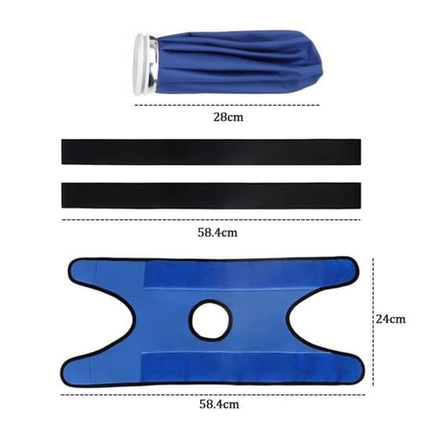 Isblåsa, återanvändbar varm och kall ispåse, blå, 28 cm med 2 elastiska remmar