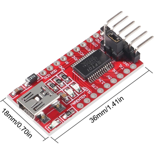 6 stk FT232RL Mini USB til TTL Serikonverter Adaptermodul 3.3V 5.5V FT232R Port DTR RX TX VCC CTS GND Pin