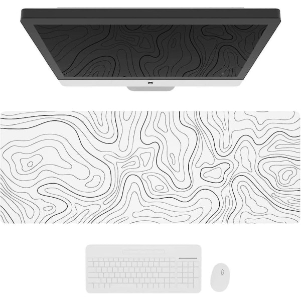 Stor spelmusmatta med sydda kanter, minimalistisk topografisk kartbordsmatta, förlängd Xl halkfri musmatta, cool skrivbordsmatta för tangentbord