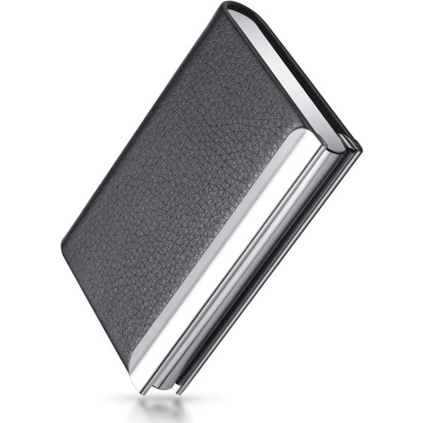 Visitkortholder, PU-læder, rustfrit stål, med magnetisk lukning black