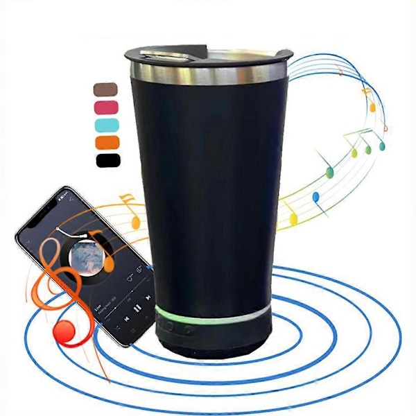 16oz Bluetooth Högtalare Mugg, Personlig Musik Högtalare Tumbler Mugg, Livsmedelsklassat Rostfritt Stål Vattenflaska Öl Mugg Gåva för Män Kvinnor Lake Blue