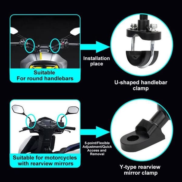 Universal Motorcykel Telefonholder med Støddæmper, 360° Justerbar til 4,7-7,1 tommer iPhone 15 13 14 Pro Max[05]