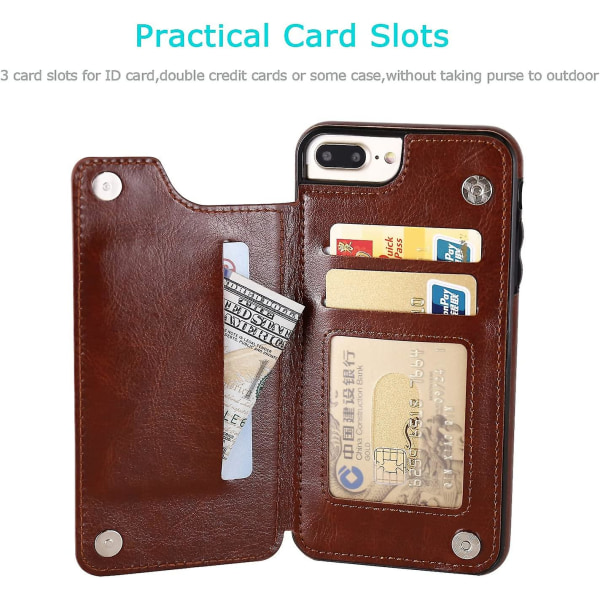 Iphone 7 Plus Iphone 8 Plus case korttipidikkeellä, Katea Premium Pu -nahkainen Kickstand Card Slots case, kaksinkertainen magneettilukko ja kestävä Shockpro