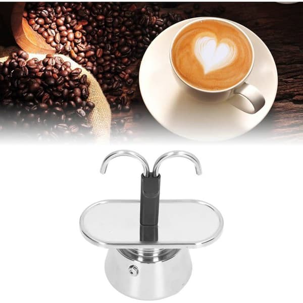 Moka kaffemaskine, 2 kopper, rustfrit stål, 100 ml kapacitet. Dobbelt rør, til italiensk espresso kaffe på komfuret.