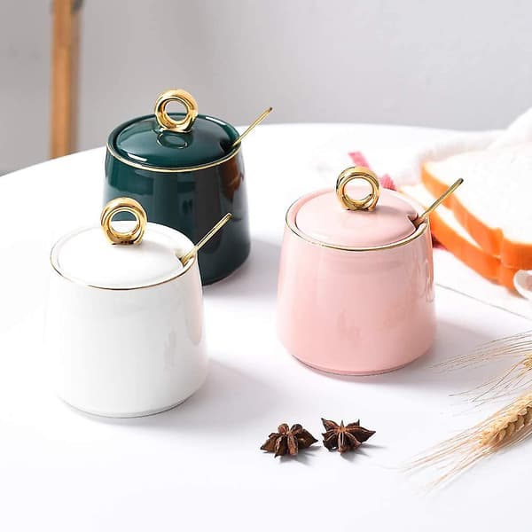 Dispenser Salt Container Keramisk Sockerbehållare Med Lock Och Sked