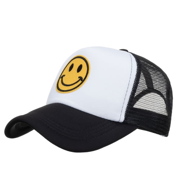 Menn Kvinner Smil Ansikt Mesh Baseball Cap Justerbar Snapback Sport Toppet Solhatt Black White