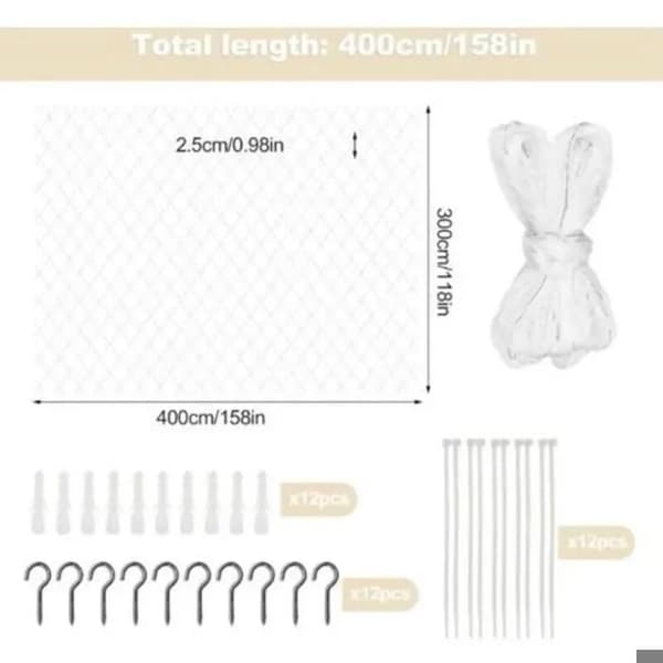Kattnät - Nylon 3 x 4 m - Transparent - Ingen borrning krävs - Skär- och bitsäkert