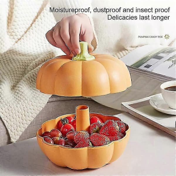 Pumpaskål, dubbellager pumpafrukt / godisskål matförvaringsbehållare orange