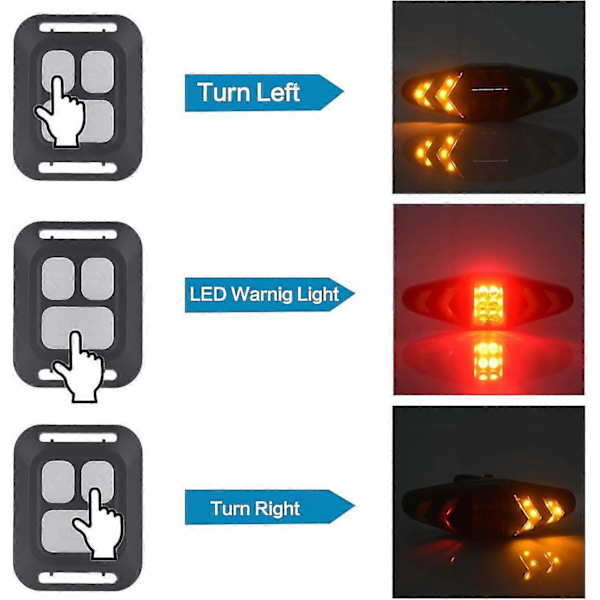 Cykelbaglygte med Blinklys USB Genopladelig Ultra Lys LED Sikkerhedsadvarsel Bagbremselys Trådløs Fjernbetjening 4 Tilstande Vandafvisende Egnet