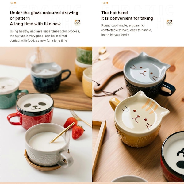 Tecknad Japansk Keramik Mugg Med Lock Dricksredskap Kopp Halkfri Kaffe Te Vatten Mjölk Kopp Hem Kök Dekoration Koppar Black White
