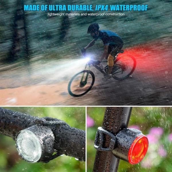 Sykkellyssett USB Oppladbart Front Baklyssett IPX5 Vanntett 6 Lysstyrkemoduser LED-lys