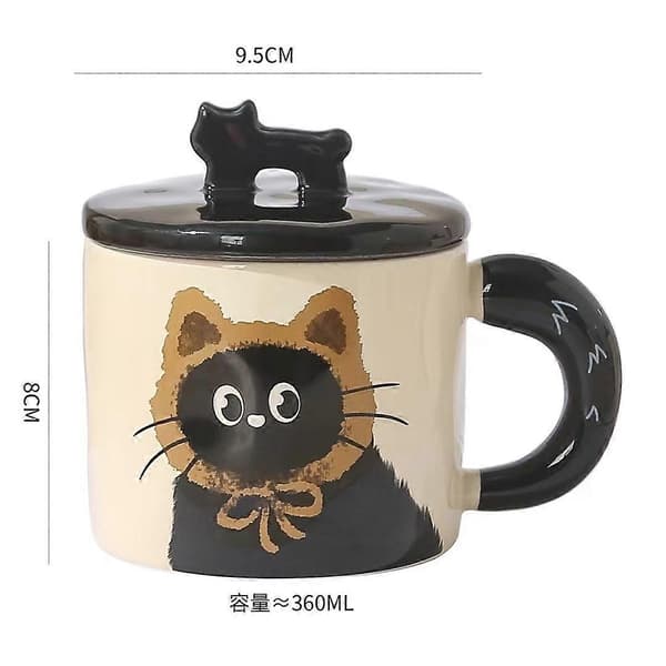 Söt kattkeramisk mugg med lock, resminne, examen, festpresent, affärspresent, par, kollega 360 ml
