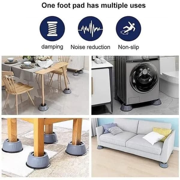 Anti-vibrationsgummiunderlag, 4-delt sæt, anti-vibrations vaskemaskinefødder.