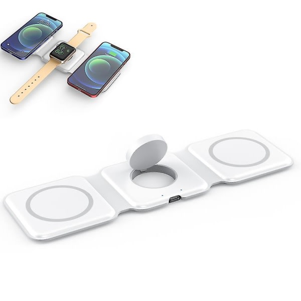 Trådløs ladepute for Iphone Sammenleggbar kompakt 3 i 1 trådløs ladestativ Trådløs bærbar ladestasjonsmatte for Iwatch/airpods/iphone (Nei