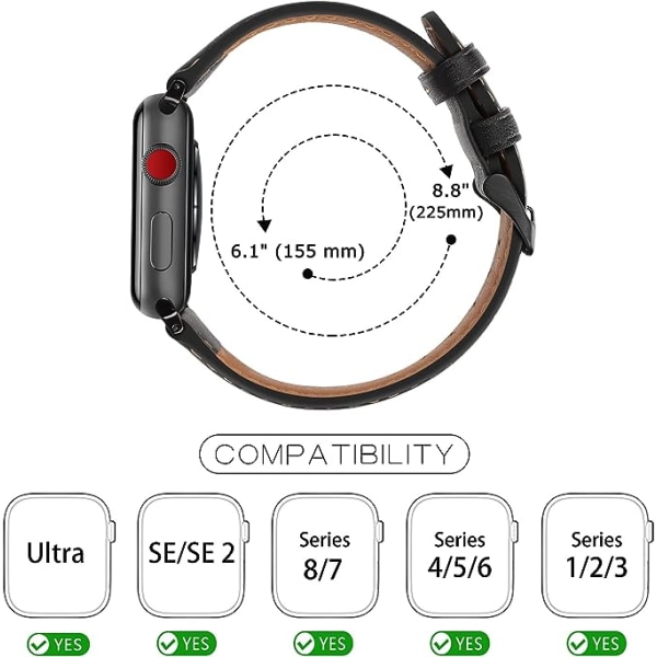 Kompatibel med Apple Watch Strap 49 mm 45 mm 44 mm 42 mm Erstatningsarmbåndsrem i ekte lær Kompatibel med Apple Watch Ultra Series 8 7 (45 mm)