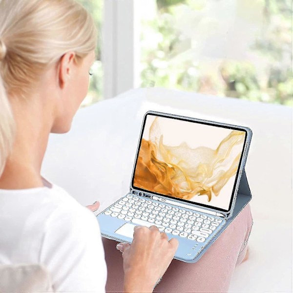 Belyst Tastatur Etui til Galaxy Tab A8 10.5 Tommer 2022, Aftageligt Trådløst Trackpad Tastatur med Mus, 7 Farver Baggrundsbelyst, Slankt Letvægts Pu Læder Dark green