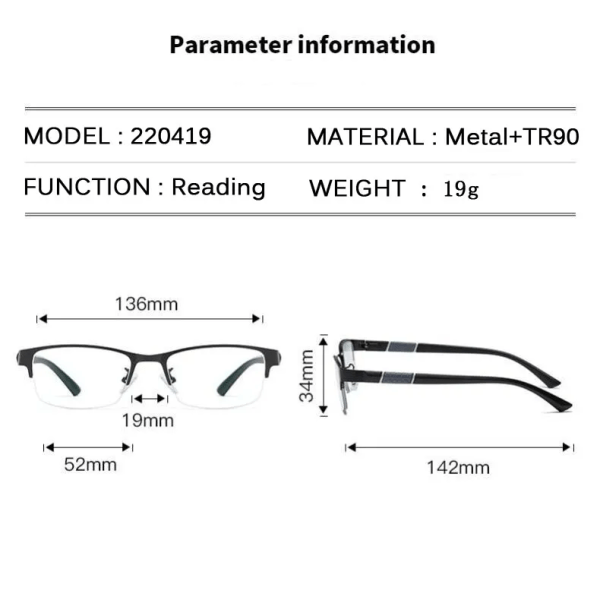 Metall Anti-blå Ljus Läsglas Översynt Glasögon Herr Affärsglasögon Dioptri 0 +1.0 +1.5 +2.0 +2.5 +3.0 +3.5 +4.0 GREY