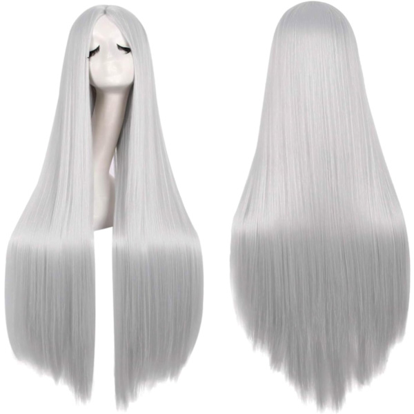 32 tommer 80 cm lang rosa cosplay parykk for kvinner rett syntetisk hår full parykk midtskill for fest - grå