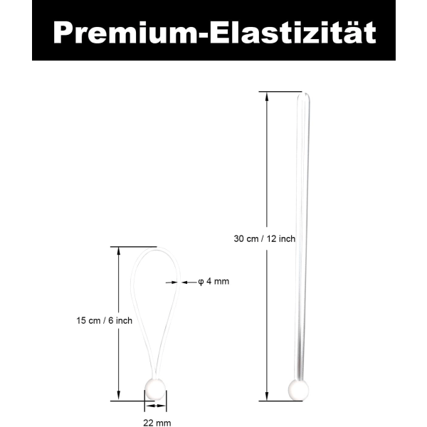 Tarpaulin Bungee Balls 6 Inch - 50 Piece Bungee Cord with Balls, Small Bungee Cords Heavy Duty, Elastic Bungee Straps Short, Tie-Down (White)