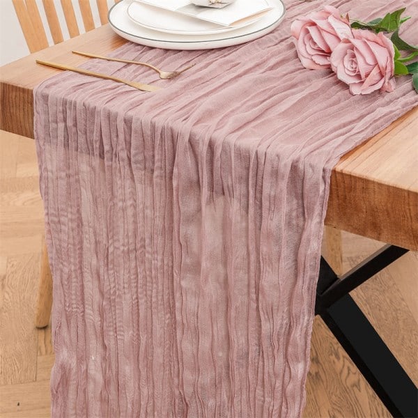 Bohemian Country Gauze Duk i lys rosa for pynte til babyshower pink 90cmx300cm