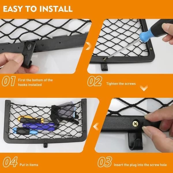 Nett Storage - Bilbagagerumsarrangør - 4 Stykker - Sort - Høj Elasticitet
