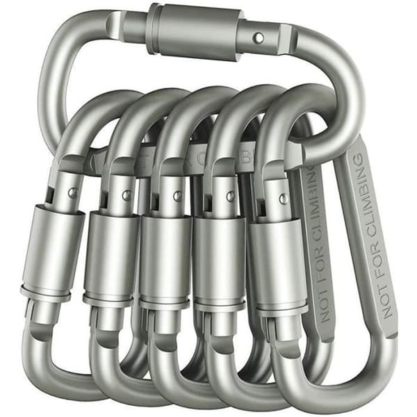 6 stk. D-ring karabinhager i aluminiumslegering, lette, men stærke