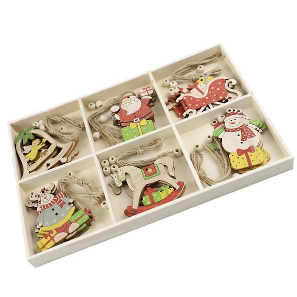 1 Set Julgran DIY Trähänge Minihänge Julstil Tillbehör Röd 6.2*7.4*0.5cm