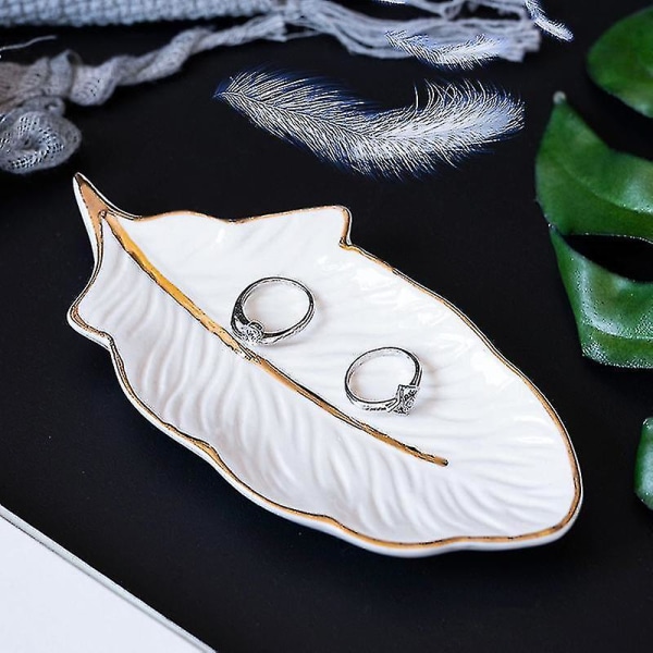 Smyckesfat Fjäderform Multifunktionell Keramisk Örhänge Ring Halsband Förvaringsbricka för hemmet