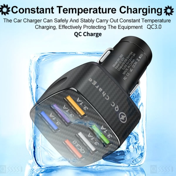 USB-laturi, auton moniporttinen virtalähde, QC3.0-sovitin, 6 USB-porttia, puhelimen GPS-laturi Android/iOS-laitteille, musta
