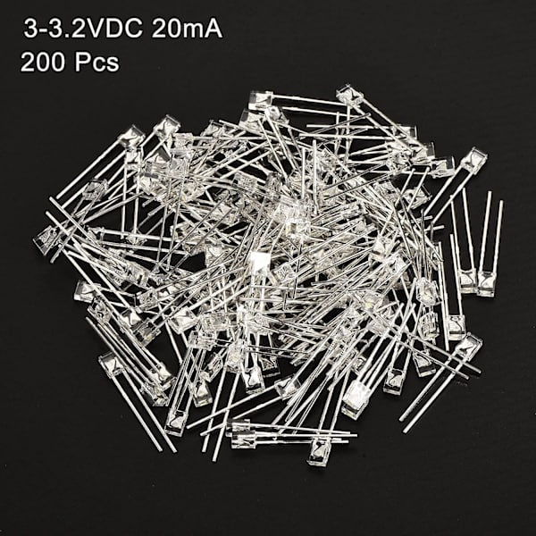2x3x4mm x LED-lyspære, 200 stk. Rektangulær lysdiode med klart lys til elektroniske komponentindikatorer, hvid