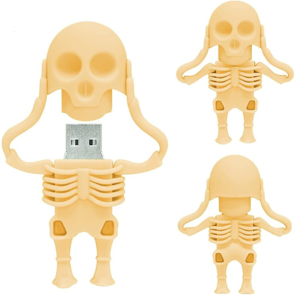 32 GB USB-minne i form av tecknad skelett - Nyckelring i form av USB-minne - Cool USB-minne - Fantastiska presenter, gul