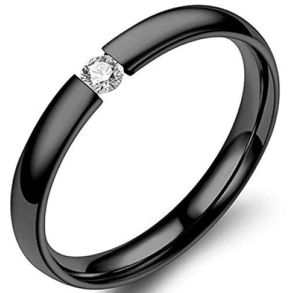 Shxx Classical Enkel Vanligt Rostfritt Stål Stapelbar Cubic Zircon Bröllopsring ----svart Storlek 9 B107-360