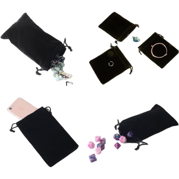 Sammetssmyckespåsar, små presentpåsar för förvaring av mjuka sammetsdragsko, presentpåsar för smycken för bröllop-70 X 90 mm/2,7 x 3,5 tum, svart