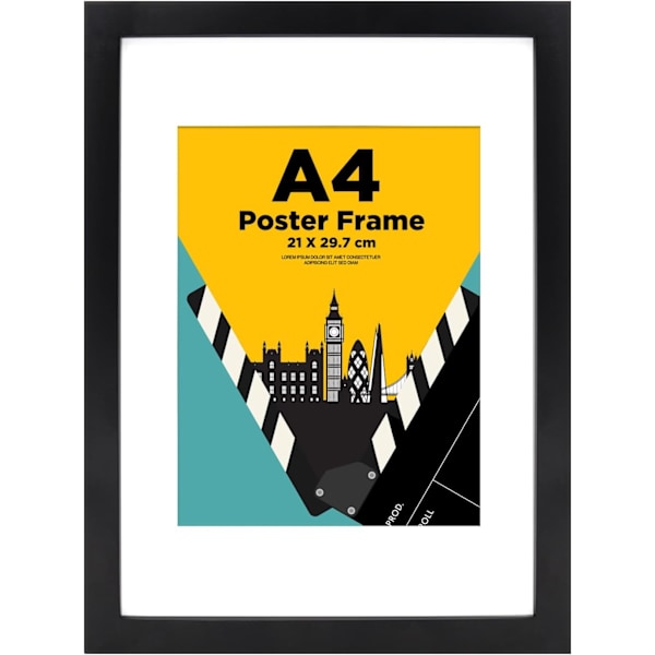 A4 Rammer Sort - Træ A4 Billedrammer, A4 Plakatramme med Plexiglas til Bordplade og Vægmontering