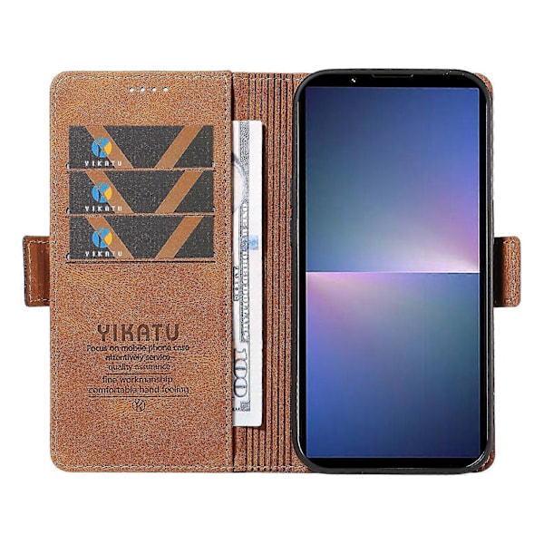 För Sony Xperia 5 V Läder Telefonfodral Vikbart Ställ Plånboksfodral Brown
