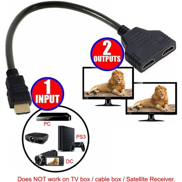 HDMI-han til 2 HDMI-hun 1 ind 2 ud splitterkabeladapterkonverter