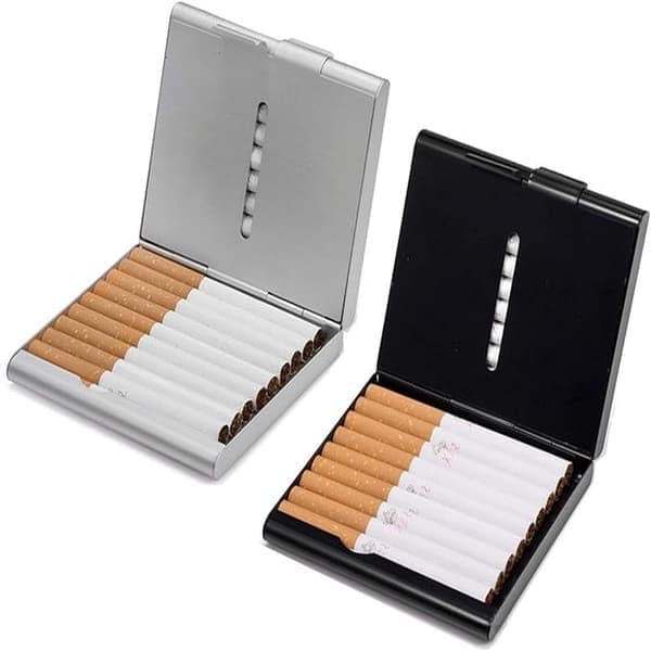 2-pack med ultratunna, lätta cigarettfodral i rostfritt stål (a