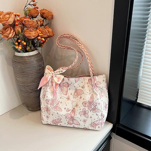 Trendy skulderveske for studenter og pendlere med stor kapasitet og sommerfugldesign Underarmsveske Khaki
