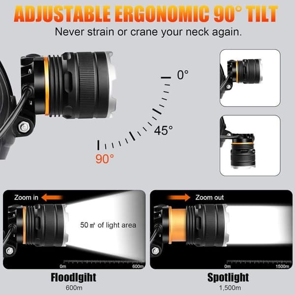L pandelampe - Genopladelig LED - 50.000 Lumen - 6 Tilstande - Bevægelsessensor