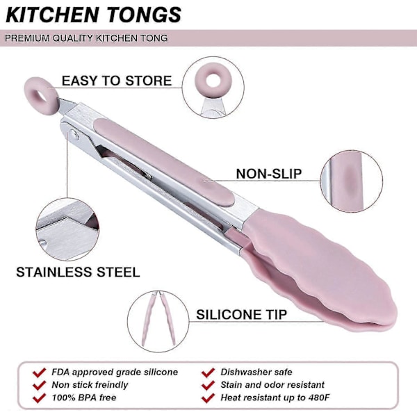 Silikon Serveringstenger 21cm Sett med 3 - Rosa Biff Tenger Grill Tenger Rosa Buffet Tenger-Bra