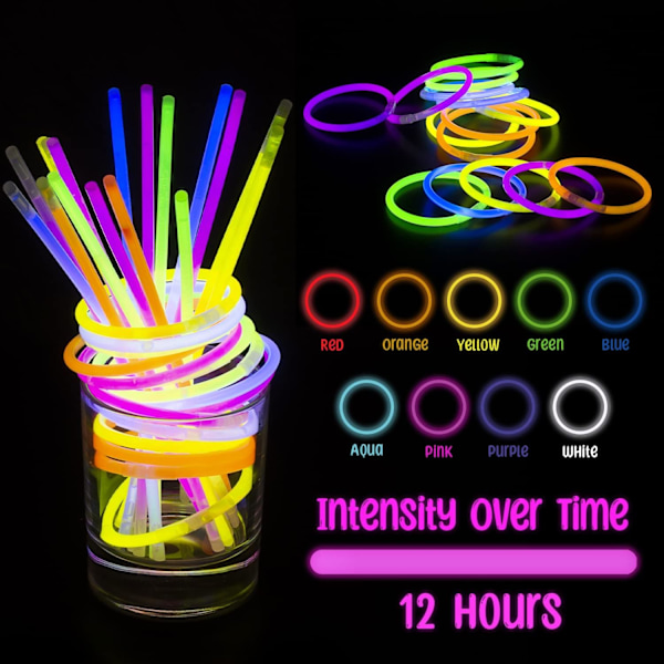 Premium Glow Sticks gör neonhalsband Armbandsarmband, ljusstavar i blandade färger för barnfesttillbehör, födelsedag, bröllopsfavoriter, 50 st