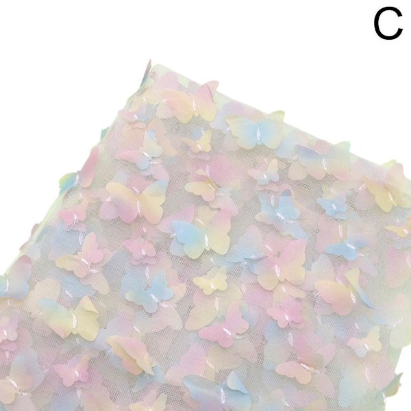 3D Butterfly Lace Stoff Gradient Rosa Blå Tyll Stoff Regnbue Mesh Stoff Gradient Yellow