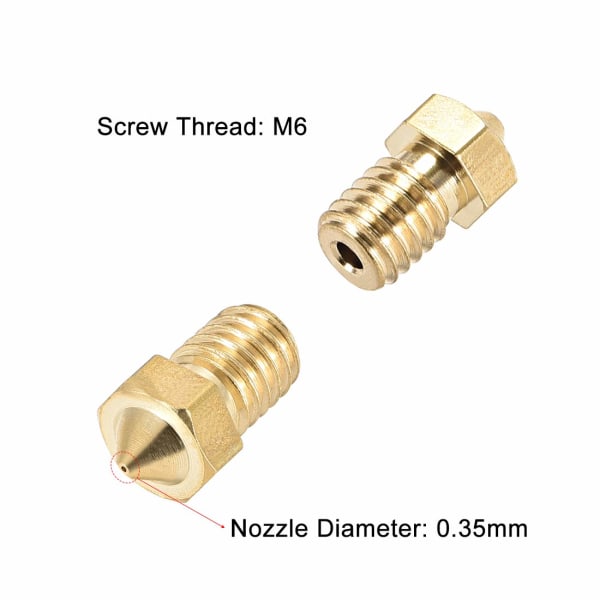 2 stk 3D-printermundstykke, Messing V6-dyse 0,35 mm, Ekstruderprinterhoved til filament 1,75 mm V5-V6 M6 3D-printer