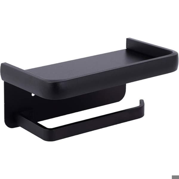 Vægmonteret toiletpapirholder - Sort aluminium - Opbevaringshylde - Rustfri - Moderne design