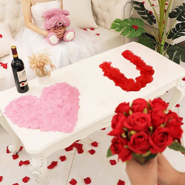 2000 stk røde rosenblade til soveværelset, kunstige rosenblomster, smagsfri emulering silke rosenblade til romantiske scener Bryllupsdag, fødselsdag