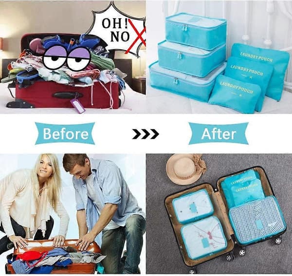 Researrangör Packväskor, 6 st Resepackningskuber Set för Kläder Resebagage Organiseringsväskor