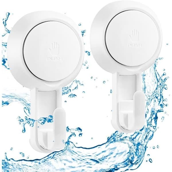 Sugkoppsväggkrok - Vit - 2-pack - Plast - Maxlast 5KG - Återanvändbar