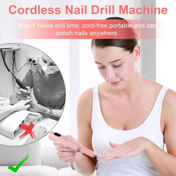 Elektrisk nagelfil, sladdlös nagelfilmaskin med 12 nagelfilar, bärbar nagelfilset med trådlös laddningsbas Pink