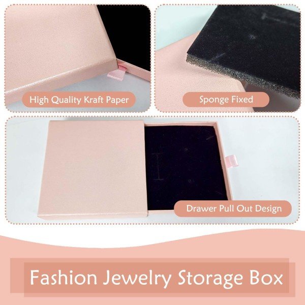 Papir Smykkeæske, Smykkeskrin, Gaveæske, 9 * 9 * 1,7 cm/3,5 * 3,5 * 0,6 tommer, Lille Gaveæske til Halskæder, Øreringe, Ringe, Smykkeskrin Pink